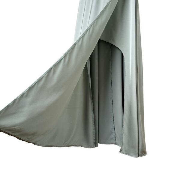 Azazie Calissa Mist A-Line V-Neck Pleated Stretch Satin Dress Bridesmaid Gown A0 - Picture 8 of 13